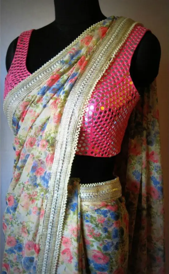 mirror blouse with saree
