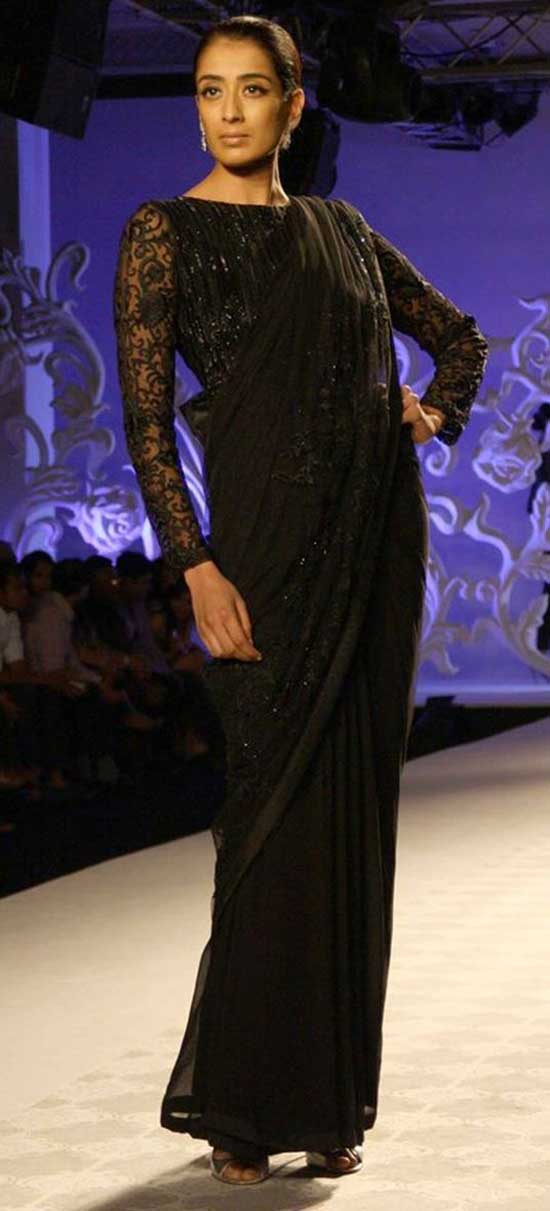 Black Designer Saree With Embellished Blouse