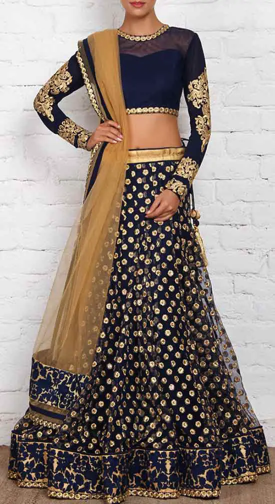 Blue and Golden Net & Art Silk Lehenga Set