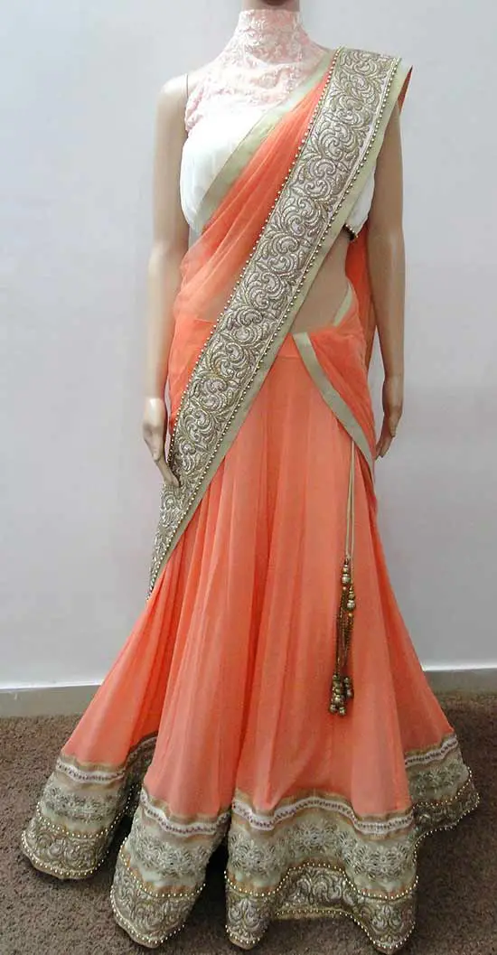 Kali Bordered Lahenga with High Neck Choli and Dupatta