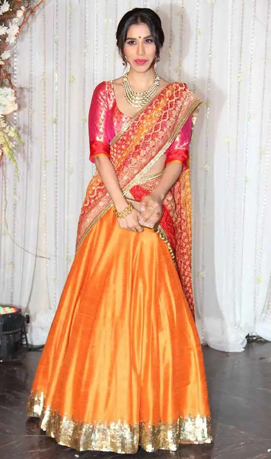 Orange and red Lehenga in raw silk