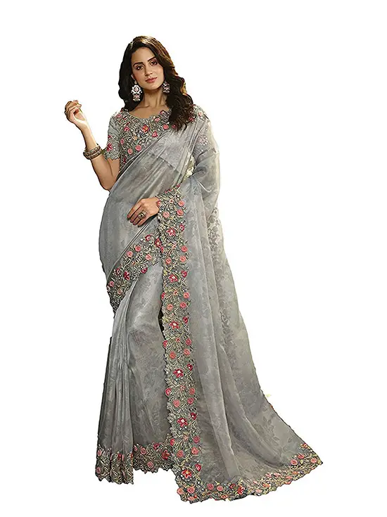 saree with silver blouse