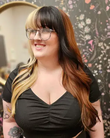 Long Calico Hair Color with Bangs