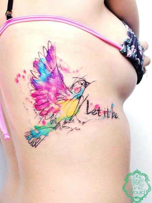 A colourful humming bird with quotes on ribs