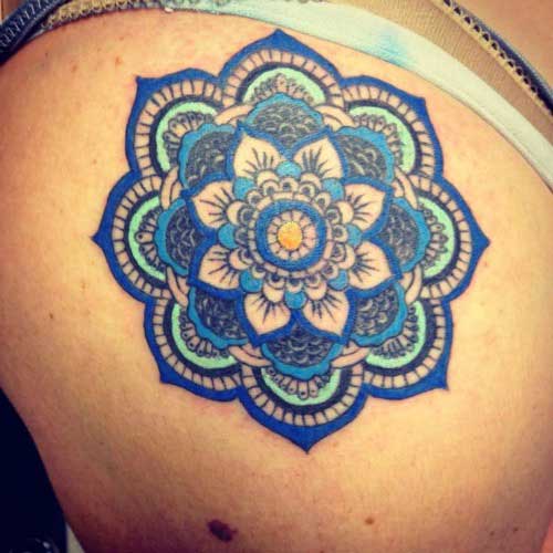 Blue Floral mandala With Yellow Dot