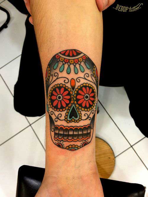 Colorful funky skull with hands