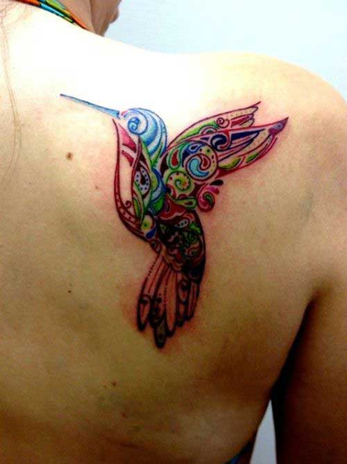 Colorful humming bird on back