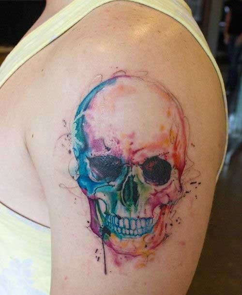Colourful skull tattoo on forarms