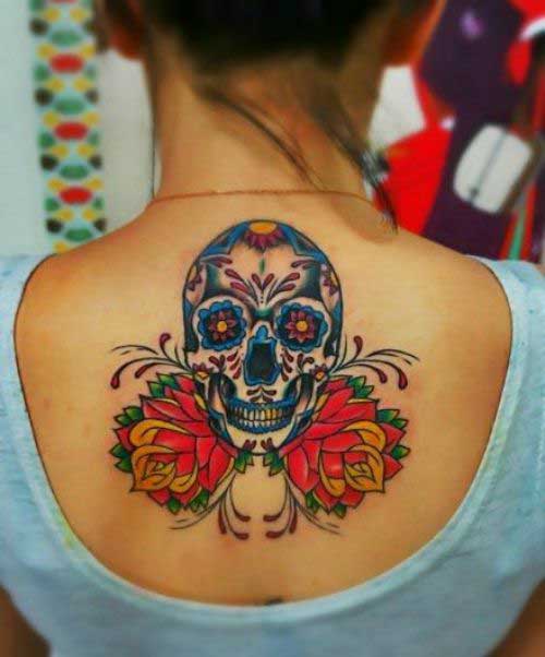 Funky Skull tattoo with flower