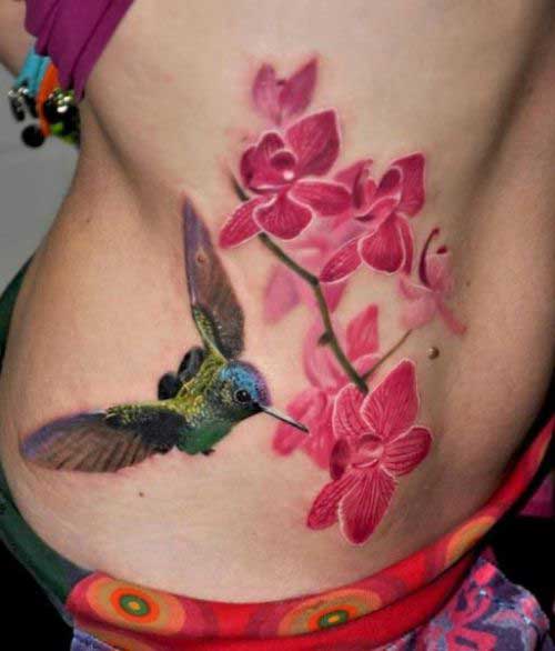 Humming Bird with Bright Bold Flowers