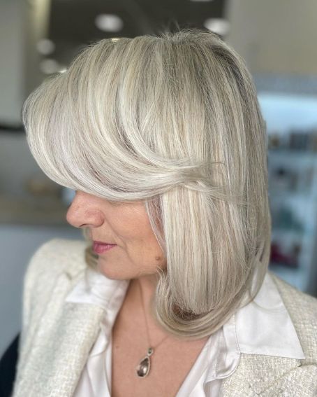 Ice Blond Bob Hairstyle With Side Bangs