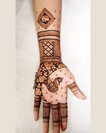 Peacock And Elephant Mehandi Design For Brides