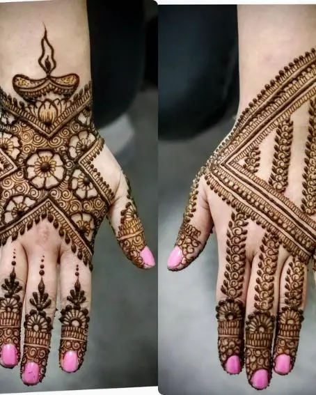 Deepam & Floral Patterned Mehndi Design