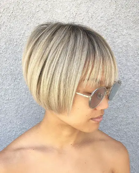 Textured Blonde Short Bob With Bangs