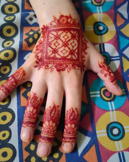 Back Hand Red Mehndi Design