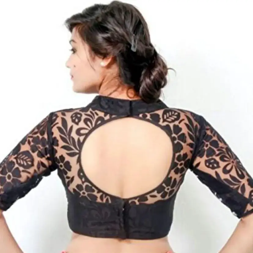 Back Open Net Blouse Design