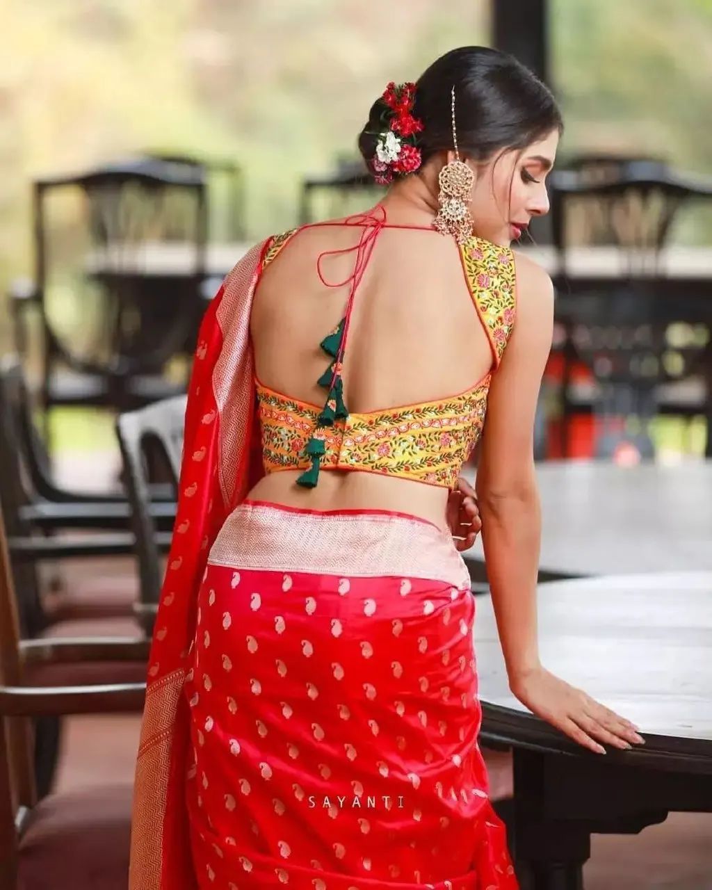 Backless with Ornamental Blouse Design for Lehenga Saree