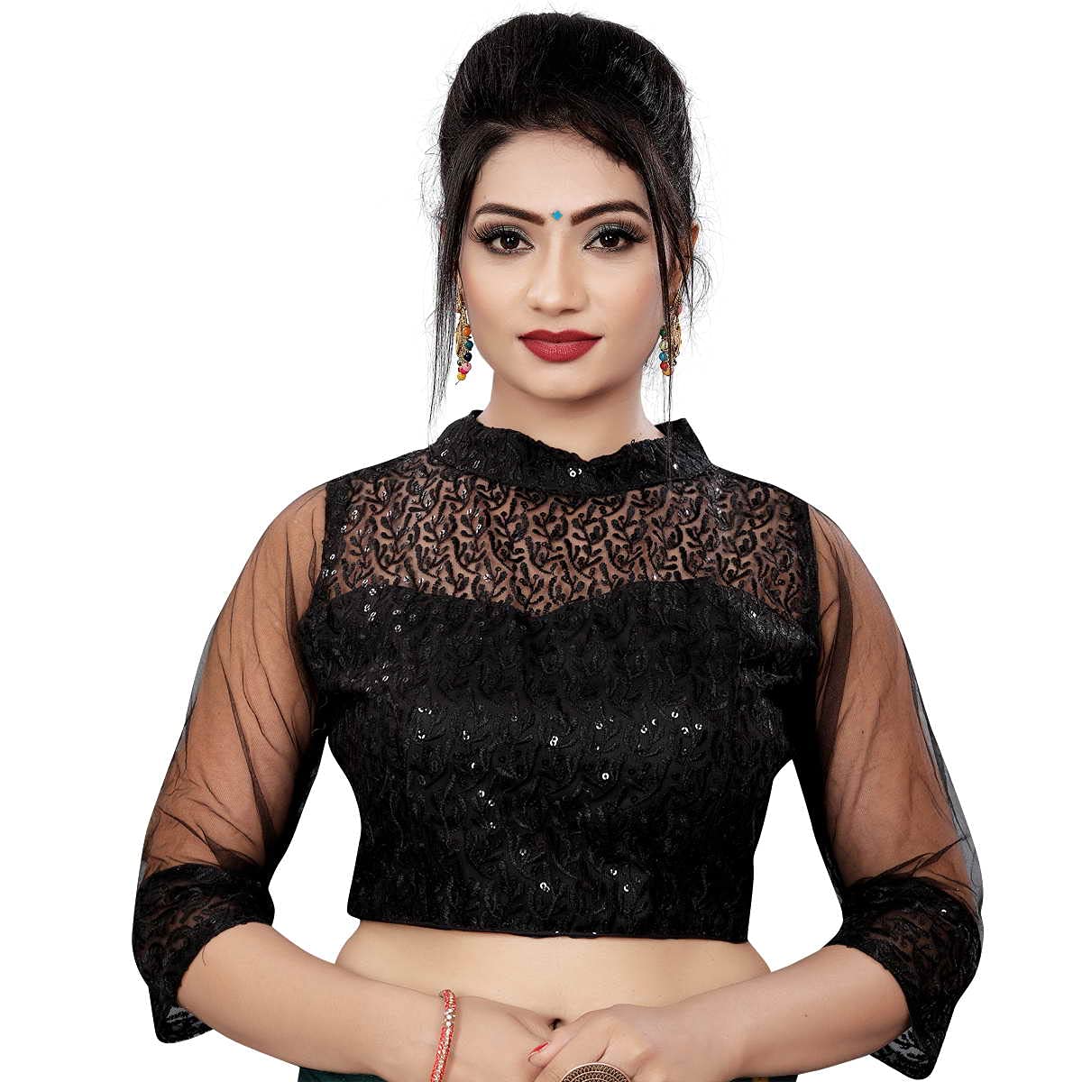 Smarty Black High Neck Designer Blouses