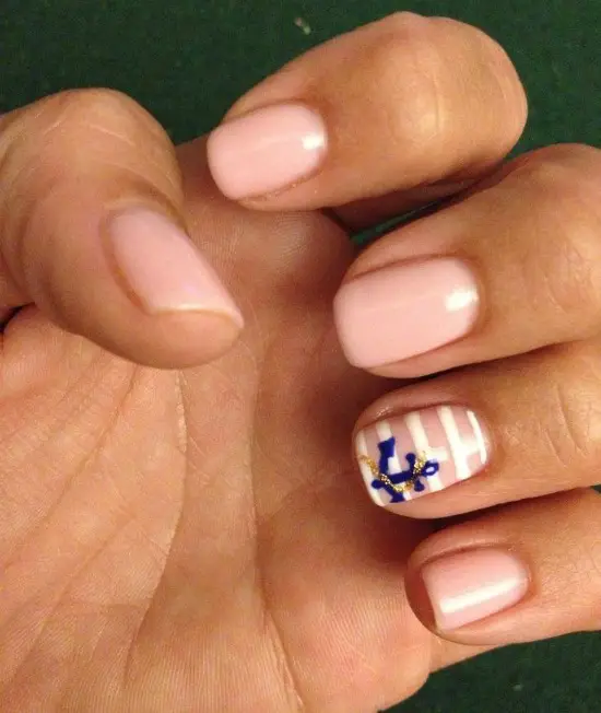 Cute Blue And Orange Anchor Nail Art