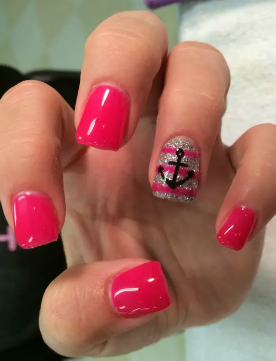 Pink Anchor Nail Art Design