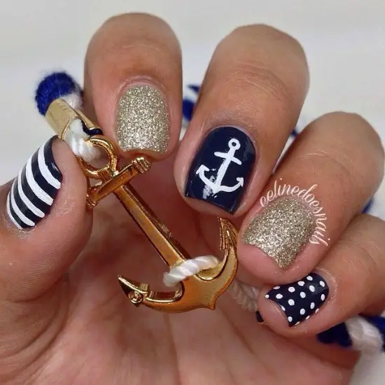 Polka Dot Anchor Nail Art Design