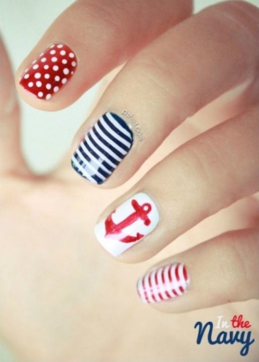 Red Anchor Nail Art Design with Polka Dots