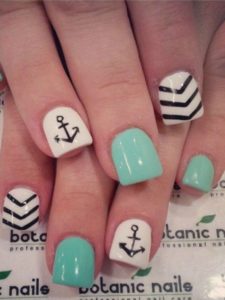 Marine Green Anchor Nail Art Design