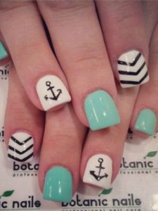 Marine Green Anchor Nail Art Design
