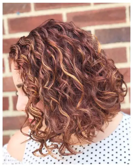 Copper Shade Curly Hair Inverted Bob Hairstyle