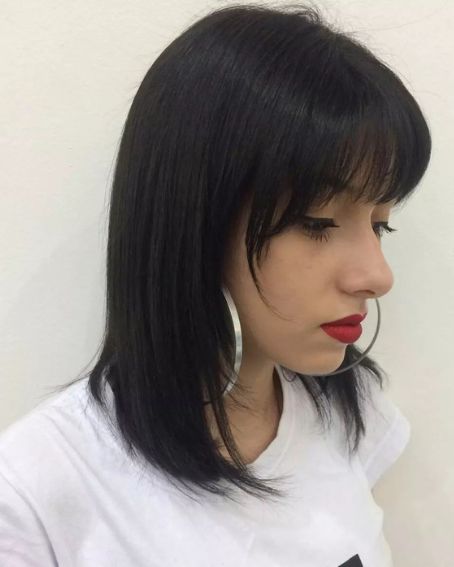 Straight Medium Bob With Blunt Bang