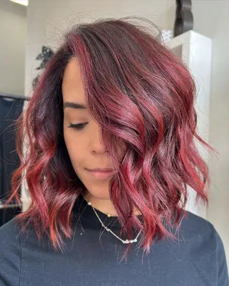 Red Balayage With Messy Bob Hairstyle