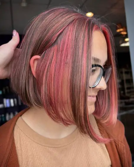 Asymmetrical Middle Parted Blunt Bob With Red Highlight