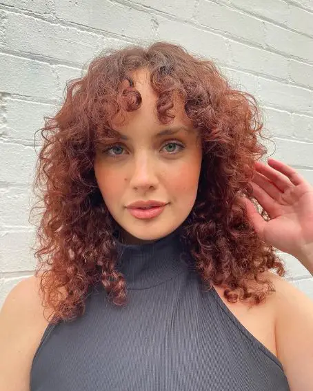 Curly Bangs Medium Length Hairstyle