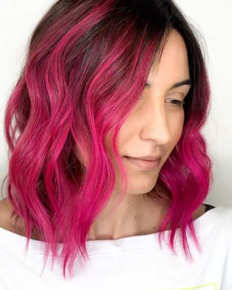 Pink Wavy Long Bob