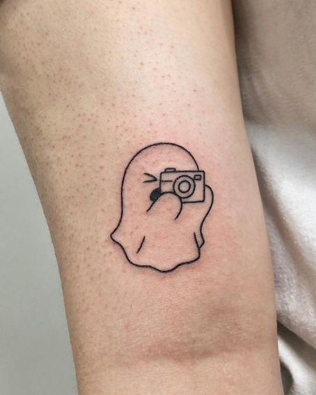 Tiny Cartoon Ghost Camera Tattoo