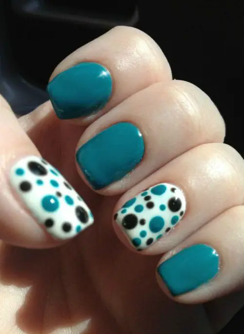 blue nails with Polka Dots