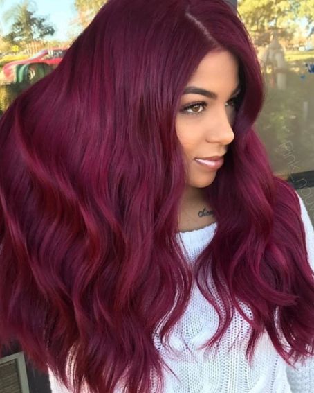 Dark Neon Red Ombre Banged Lengthy Hair