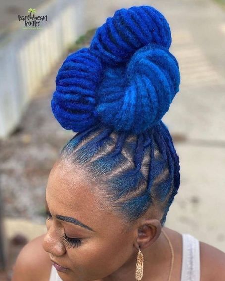 Blue Dreadlocks Twisted Huge Knotted Bun Hairstyle for Black Women