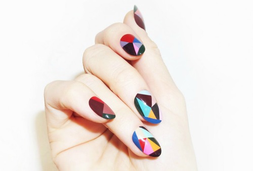 Striped Color Geometric Nail Art Design