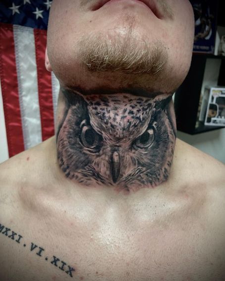 Owl Tattoo On Neck