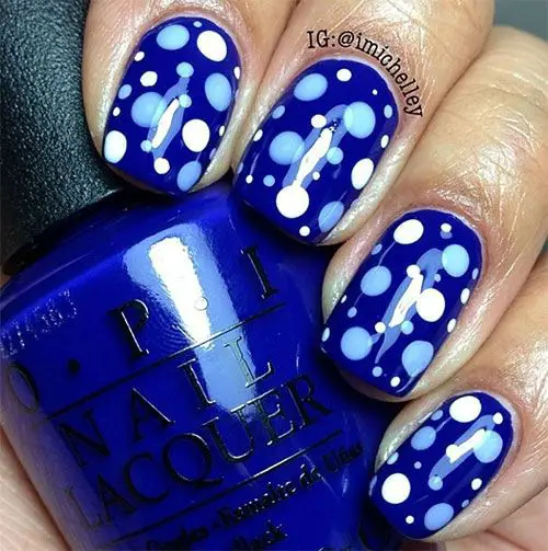 Blue and White Polka Dot Nail Art