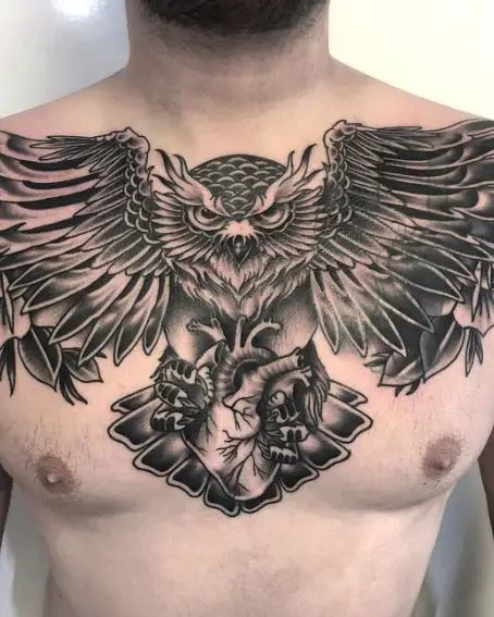 Colorful Owl Tattoo On Chest