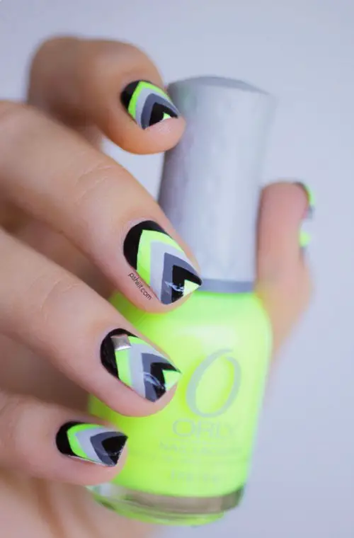 Black and Yellow Geometric Nail Art 