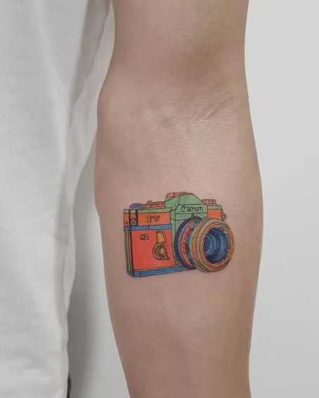 Adorable Colorful Camera Tattoo