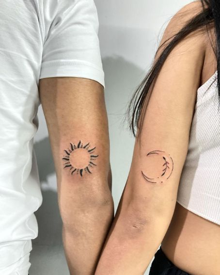 Sun And Half-moon For Couple's Tattoo