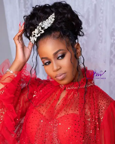 Jumbo Voluminous Curly Bridal Updo Hairstyle for Black Women
