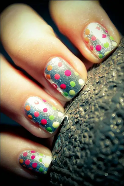 silver Neon Polka Dot Nail Art