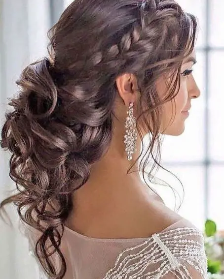 Side Braid Messy Curly Wedding Hairstyle