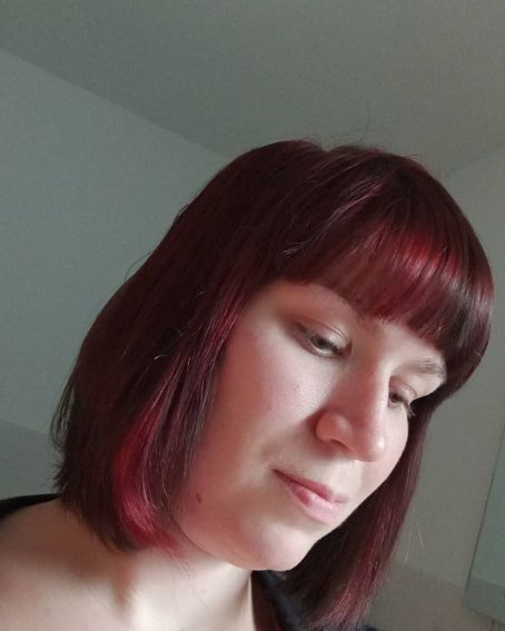 Ruby Red And Black With Bang Bob Hairstyle