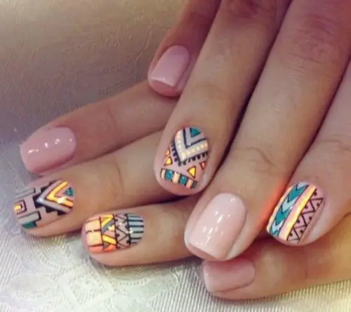 Colorful Tribal Print Nail Art Design